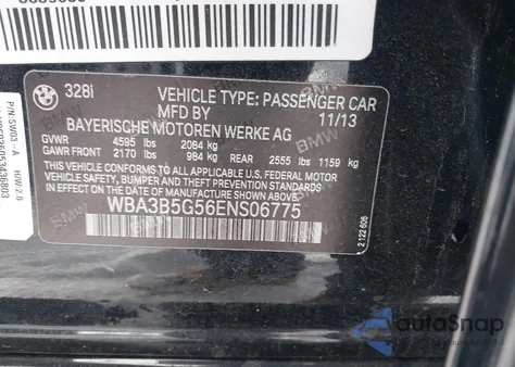 2014 BMW 328I xDrive z USA, uszkodzony, nr VIN WBA3B5G56ENS06775